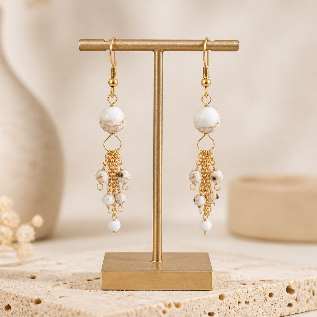 Boucles d'Oreilles howlite coquillage - Argent 925 doré