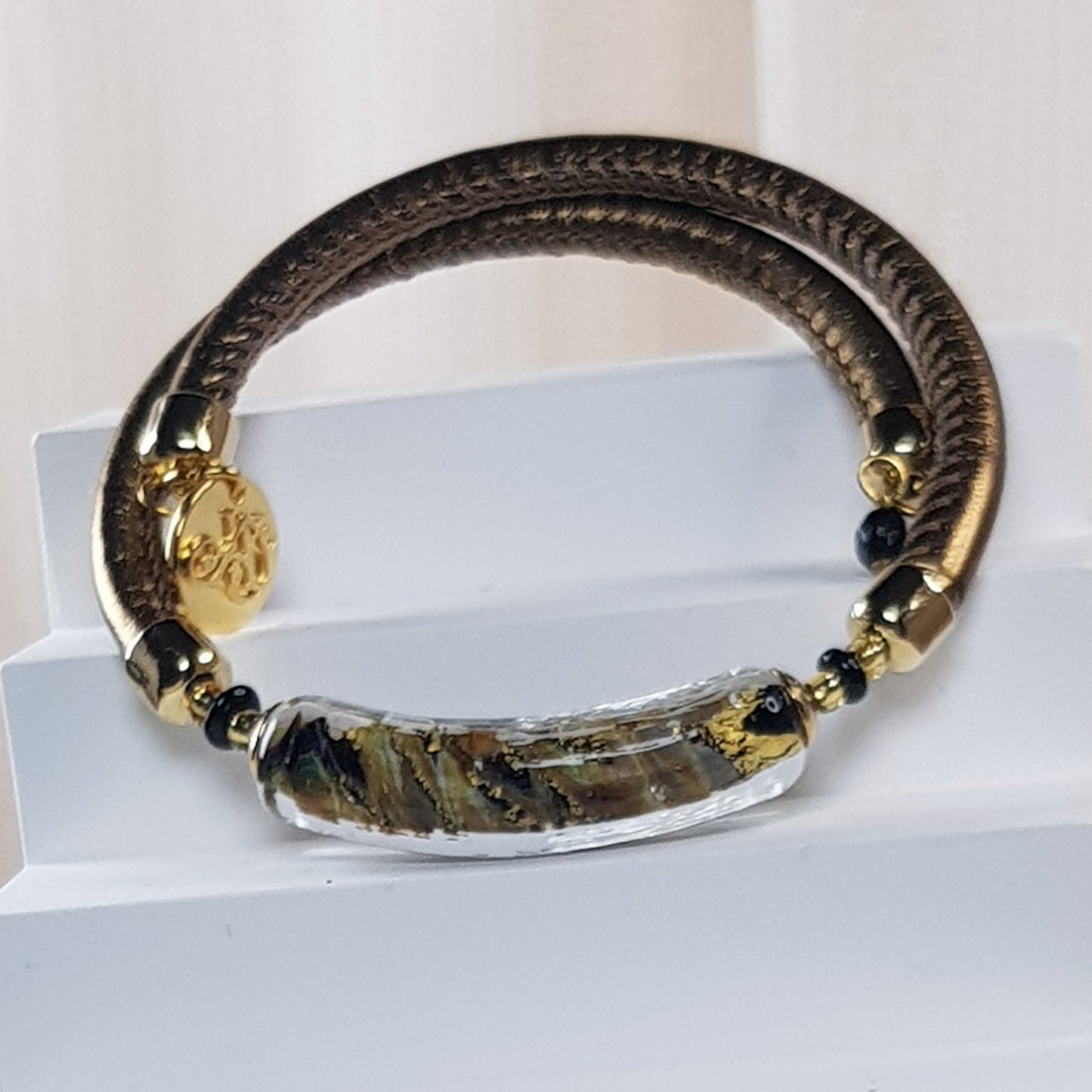Bracelet murano tube noir cuivré