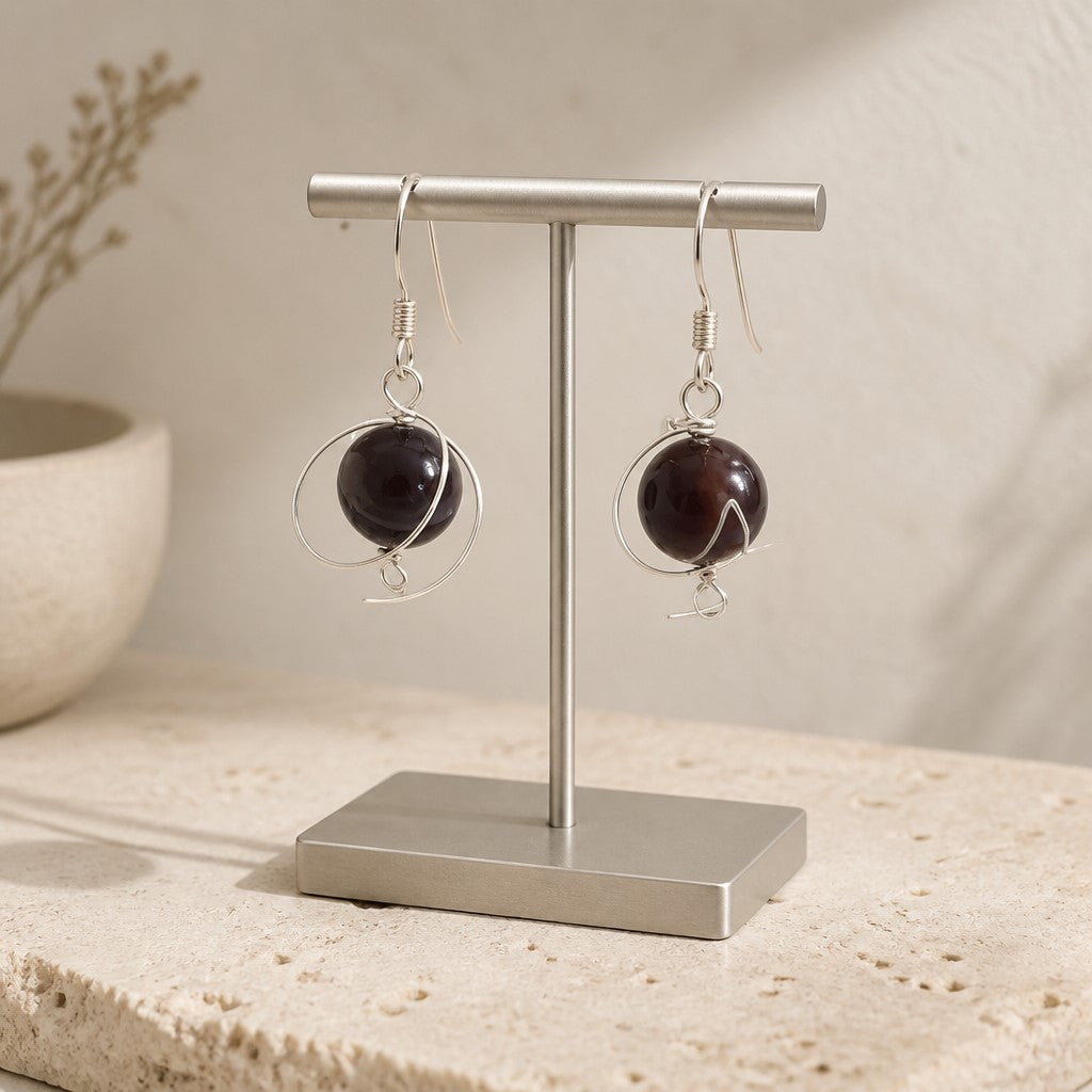 Boucles d'Oreilles Agate botswana - Argent 925