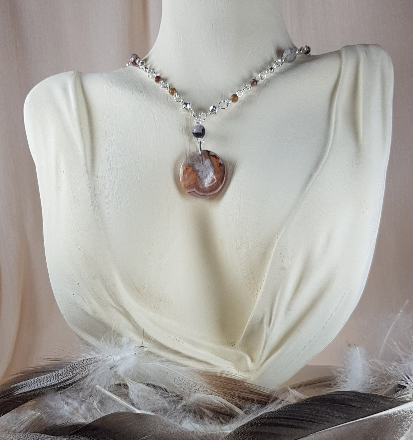 Agate mexicaine ou crazy rond argent 925