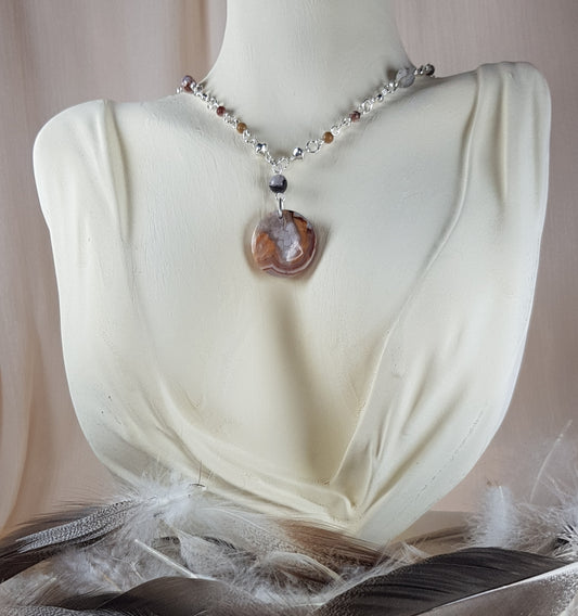 Agate mexicaine ou crazy rond argent 925