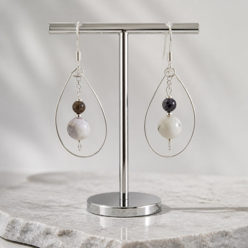 Boucles d'Oreilles agate dendritique - Argent 925 & Pierre Naturelle