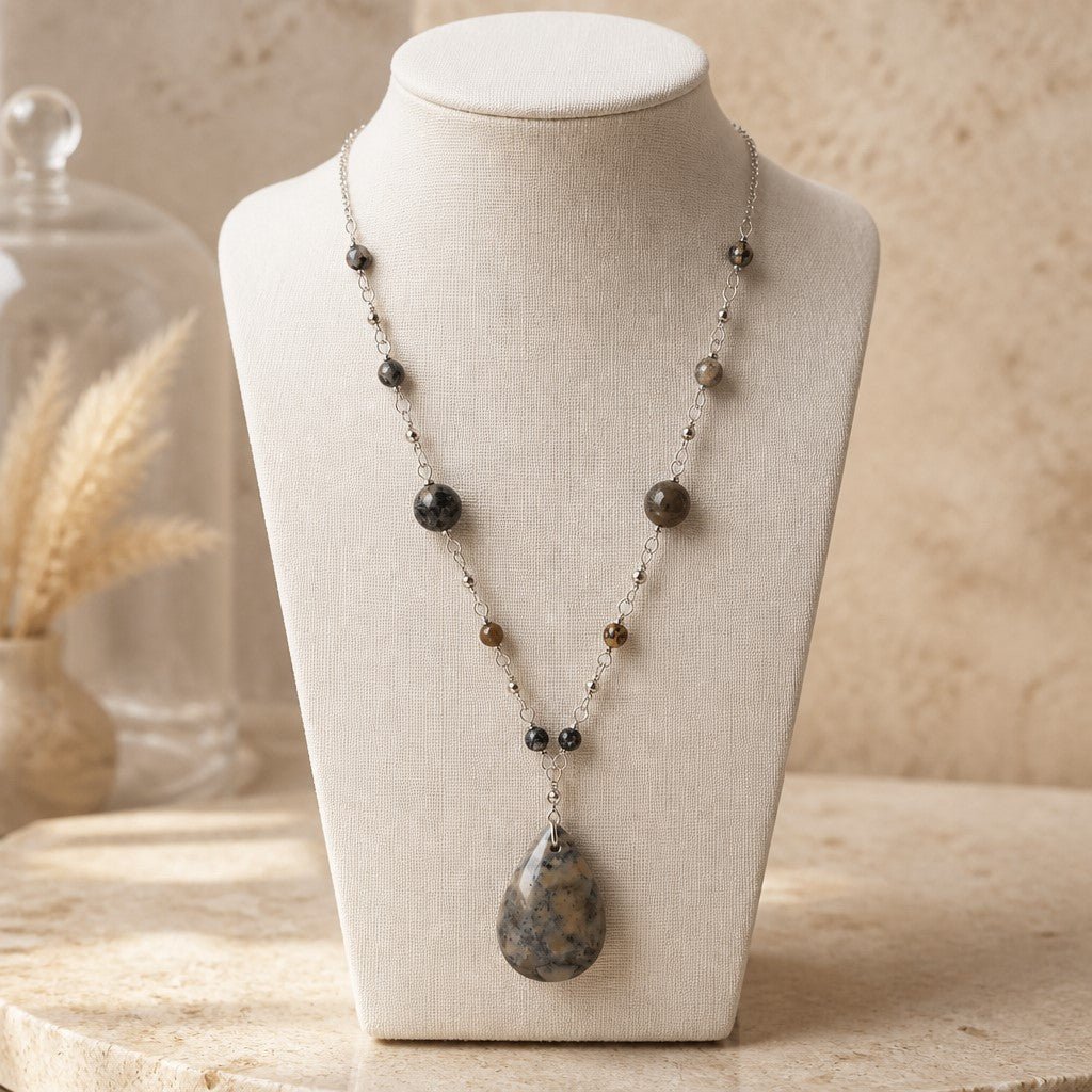 Pendentif Agate Dentelle Bleue Argent 925 | Lithothérapie Communication | Bijoux Zen