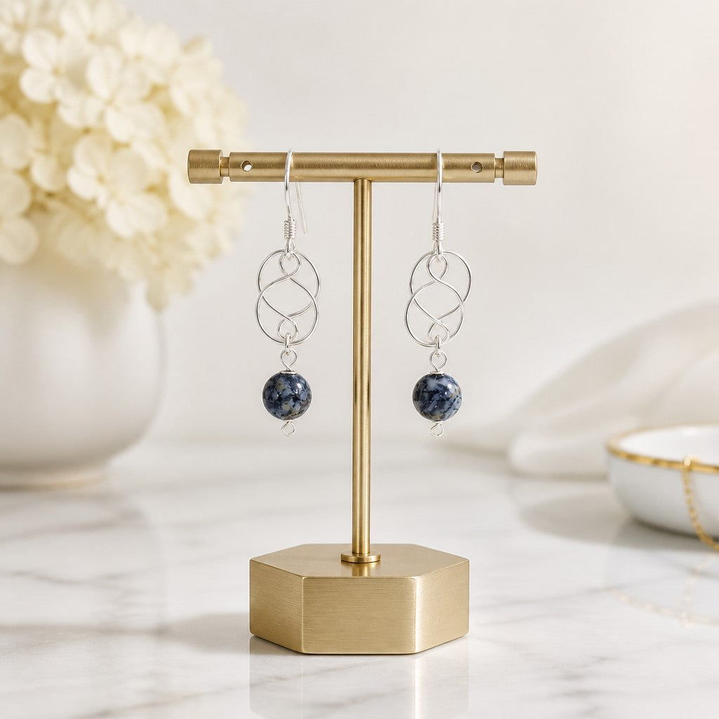 Boucles d'Oreilles Agate océan blue - Argent 925 & Pierre Naturelle