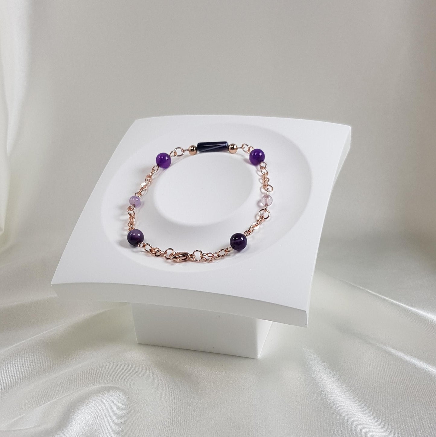 Bracelet agate violette en argent 925 plaqué or rose