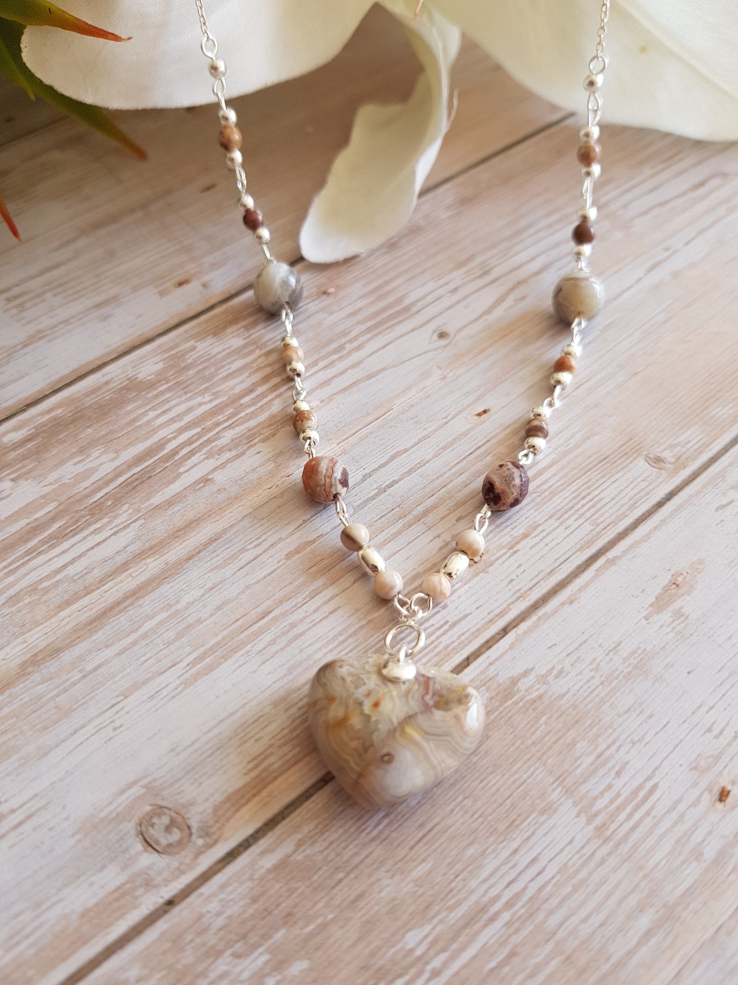 Agate crazy coeur argent 925