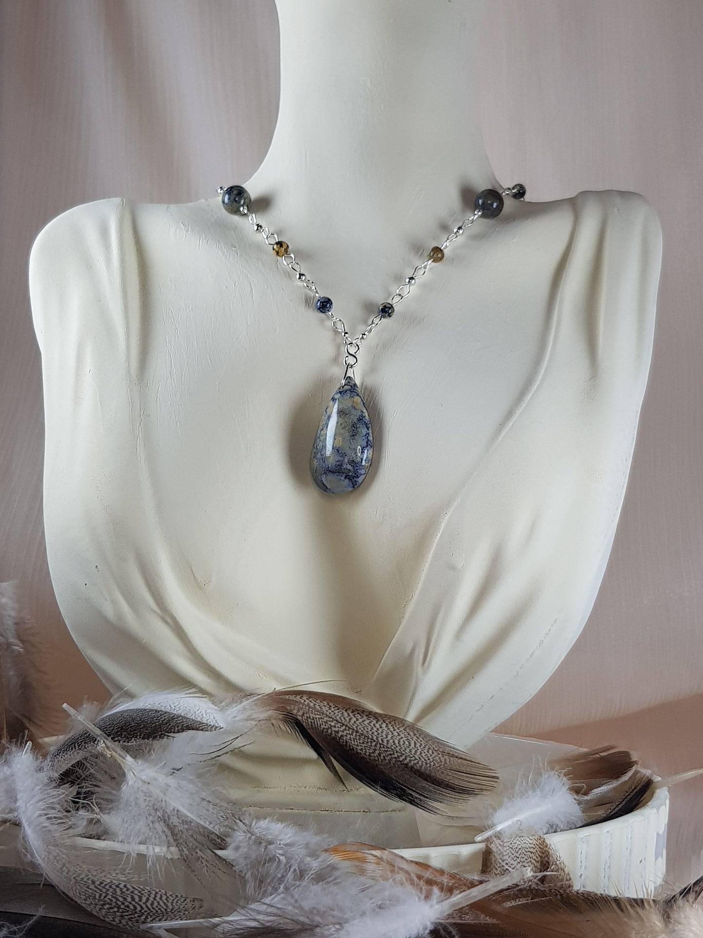 Agate dentelle bleue ou blue lace agate goutte argent 925