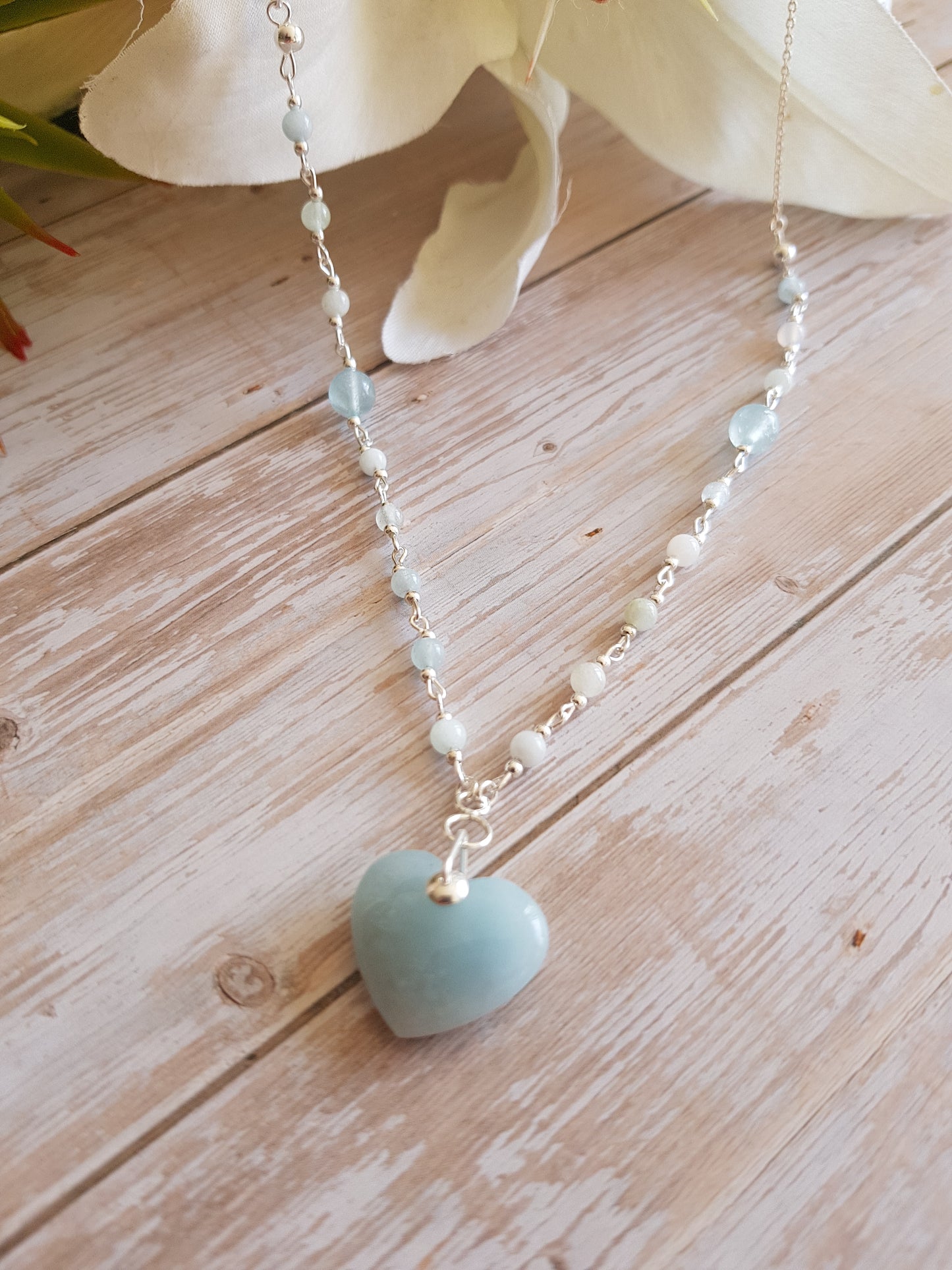 aigue marine coeur argent 925