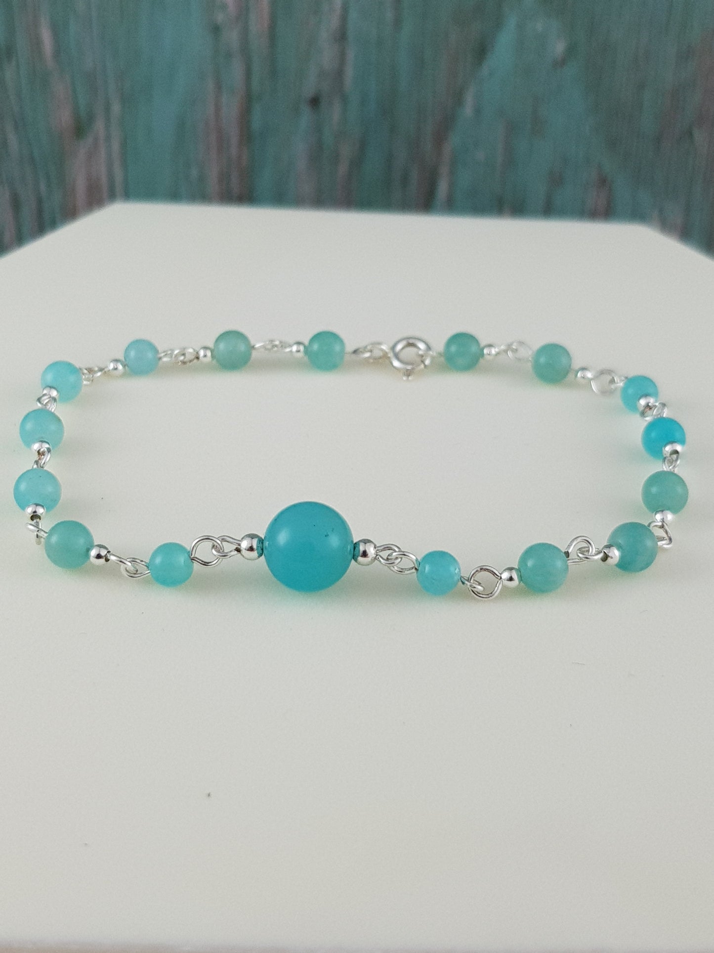 Bracelet amazonite bleue argent 925