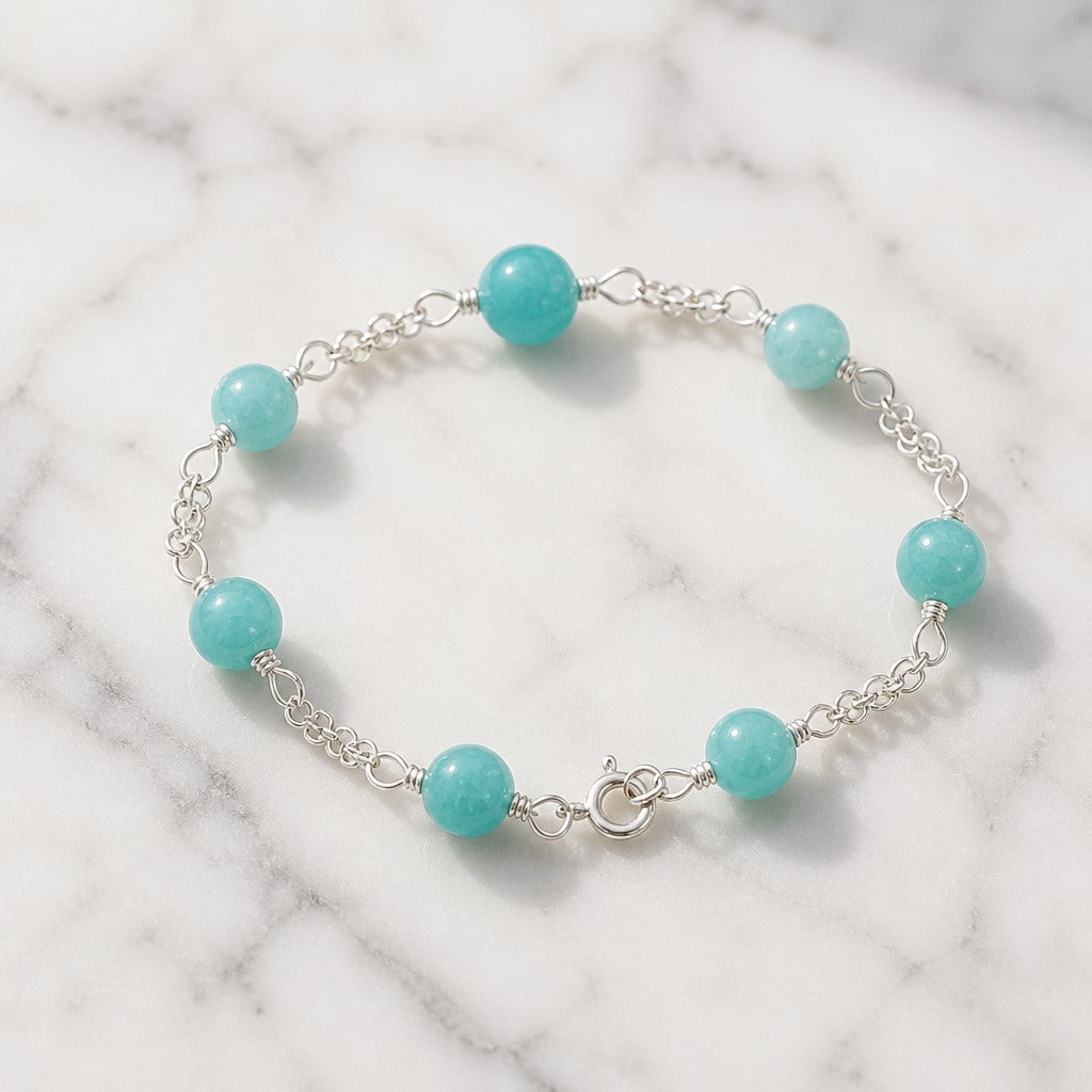 Bracelet Amazonite Bleue Argent 925 - Pierre Naturelle