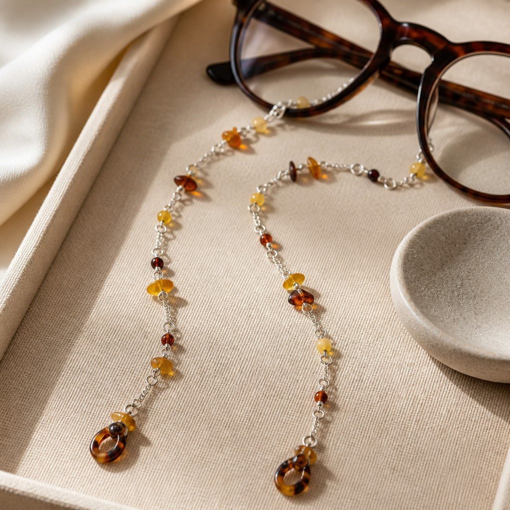 Chaîne de Lunettes Ambre - Pierre Naturelle & Argent 925