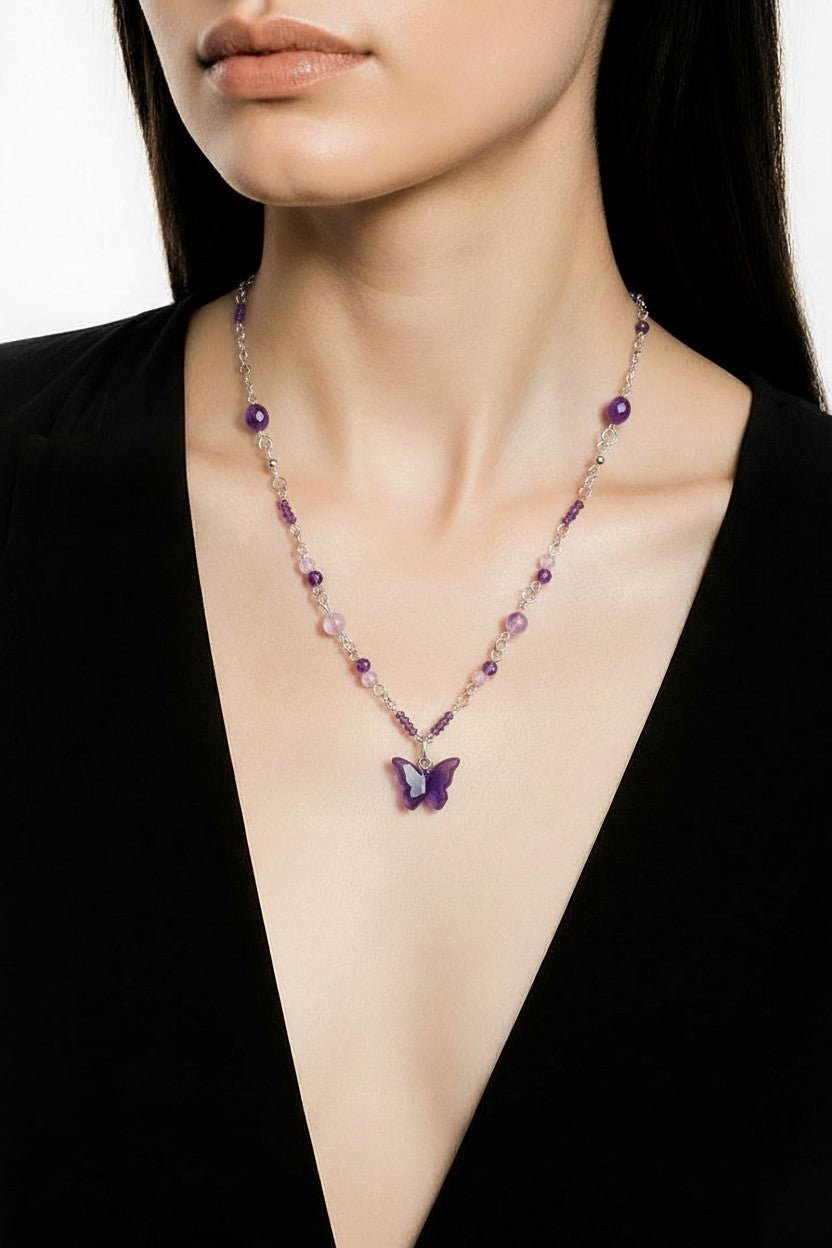 Pendentif Améthyste Papillon Argent 925 - Pierre Naturelle