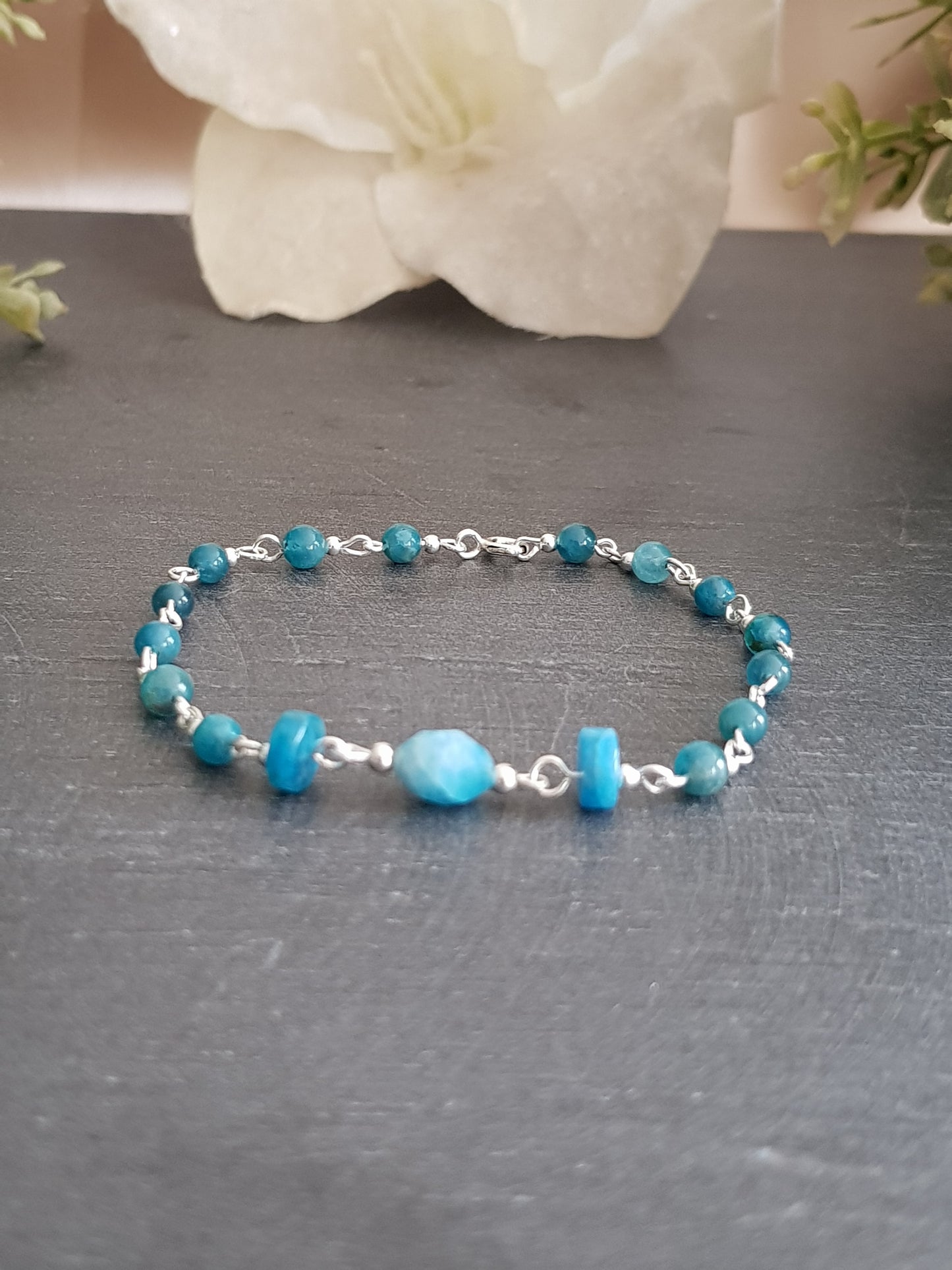 Bracelet apatite bleue argent 925 *