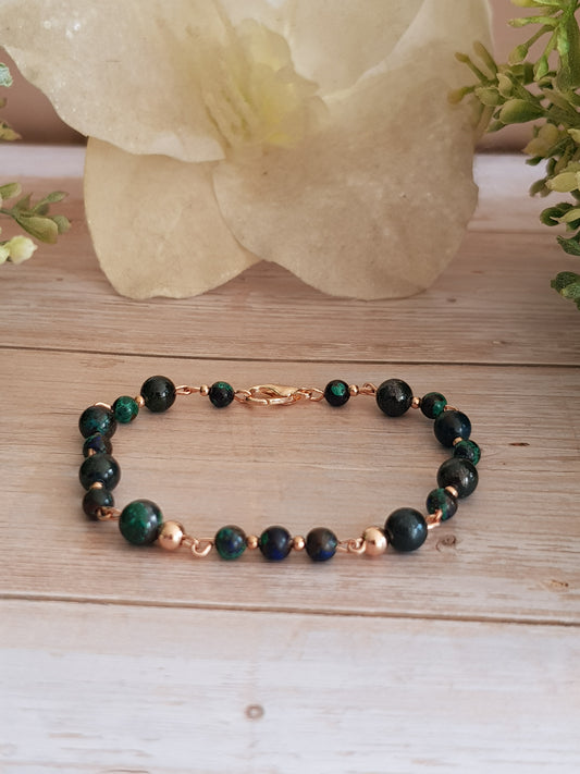 Bracelet azurite argent 925 plaque or rose