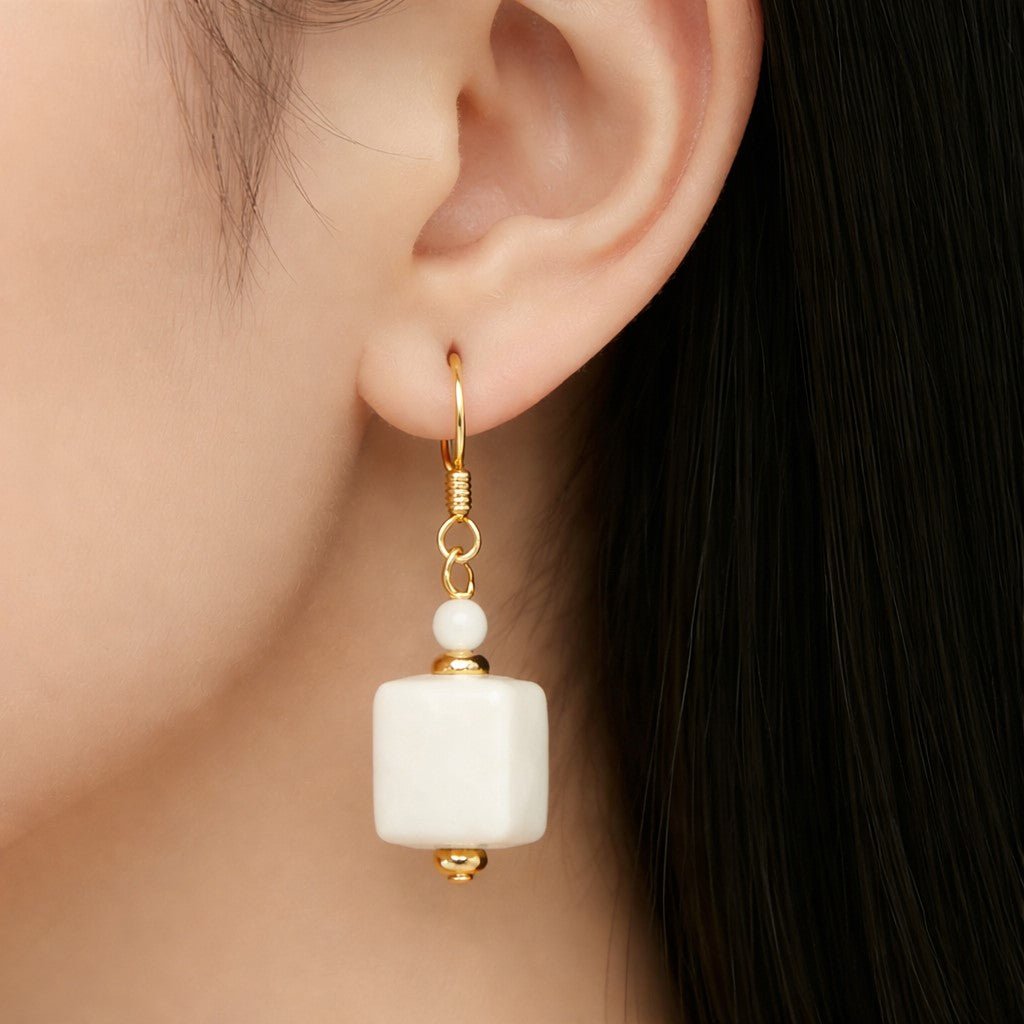 Boucles d'Oreilles Murano Beige 9244 - Verre Vénitien Léger