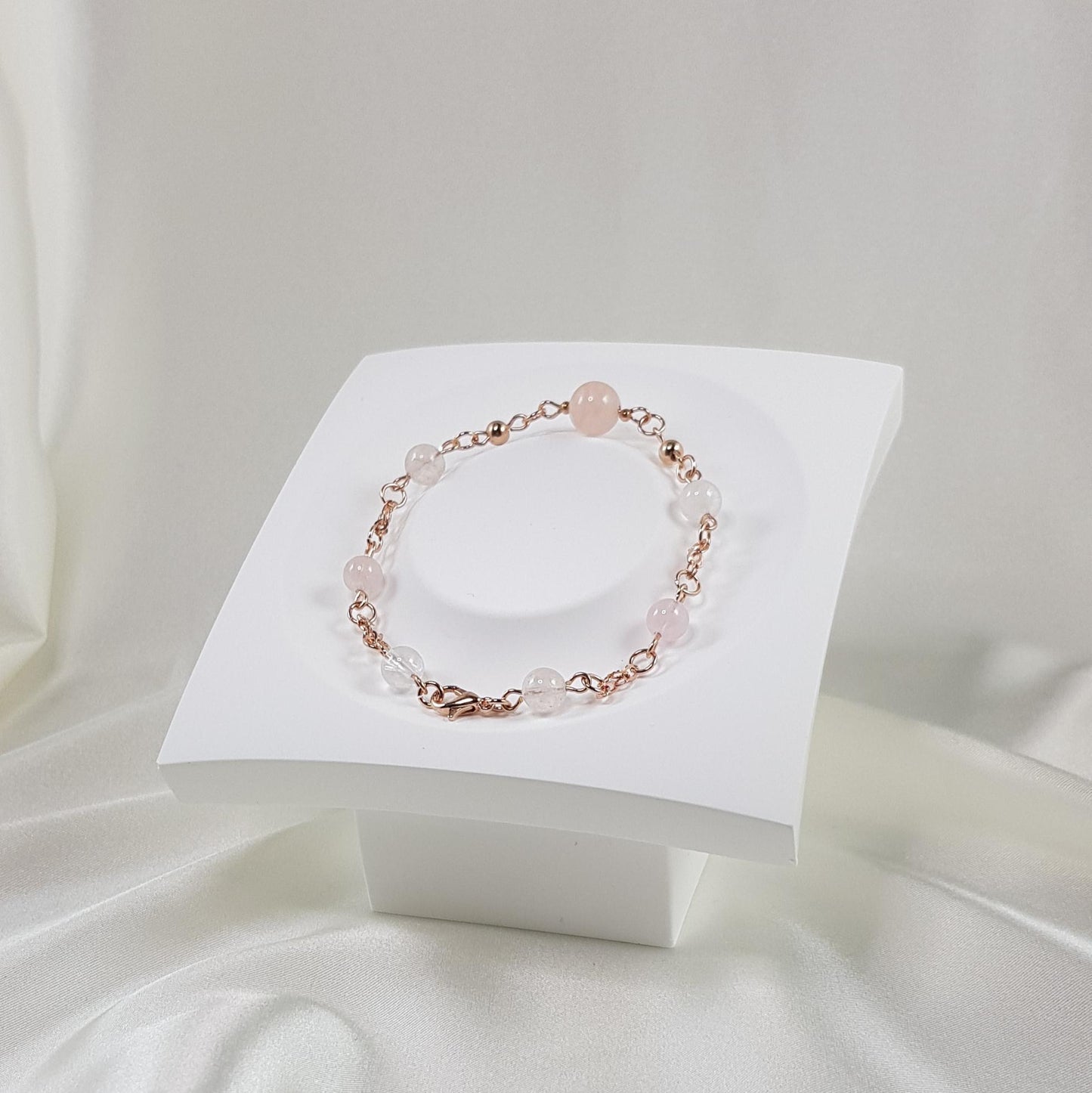 Bracelet béryl rose en argent 925 plaqué or rose
