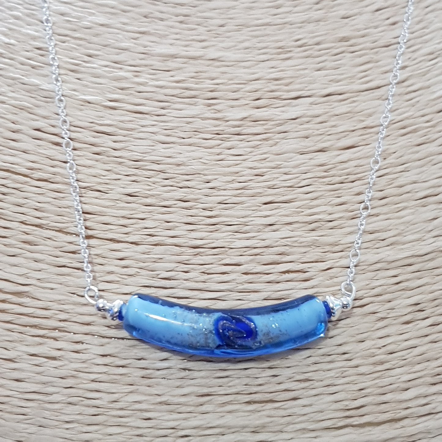 Chaine argent 925 + verre murano blue jean
