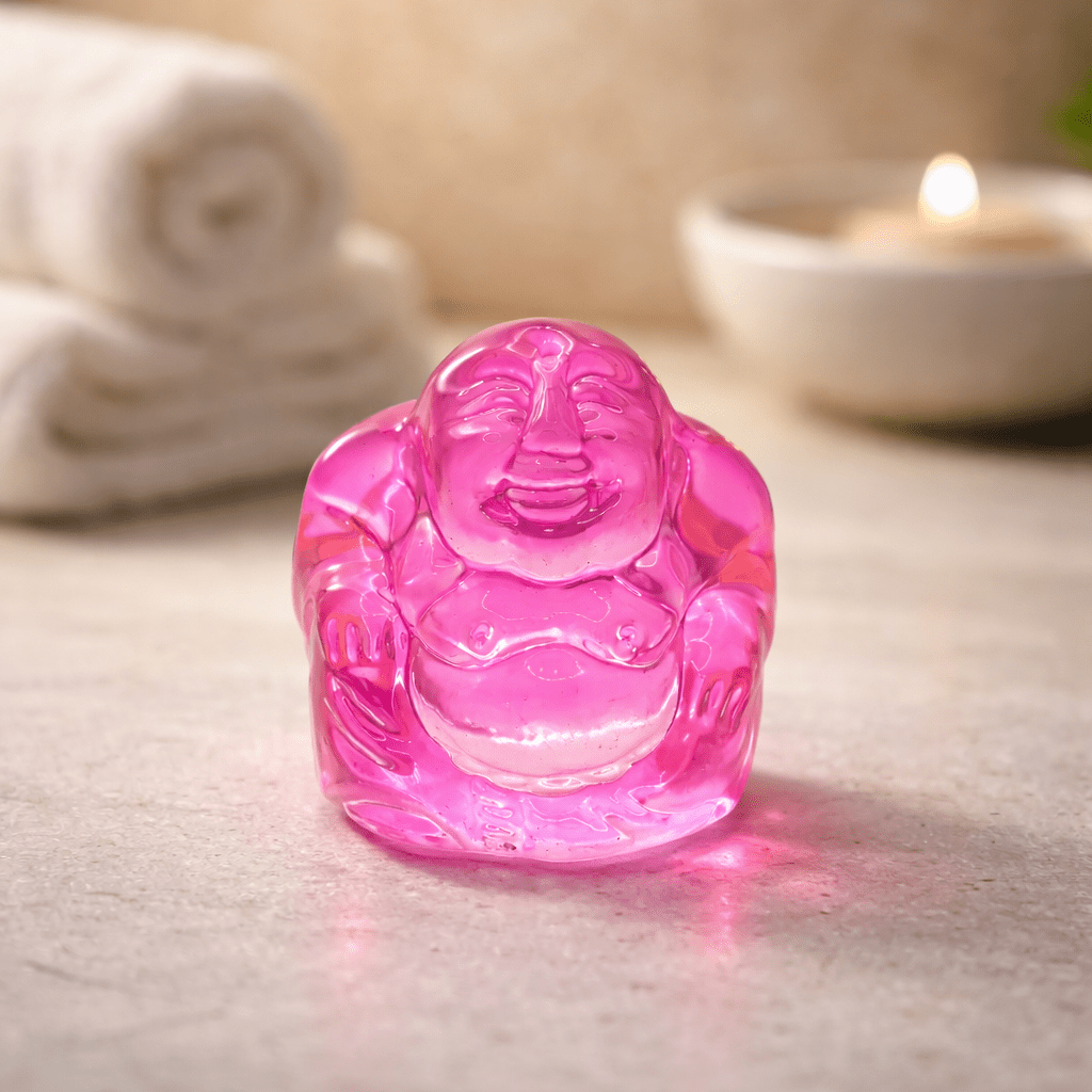 Bouddha en Verre Fuchsia - Porte-Bonheur Passion