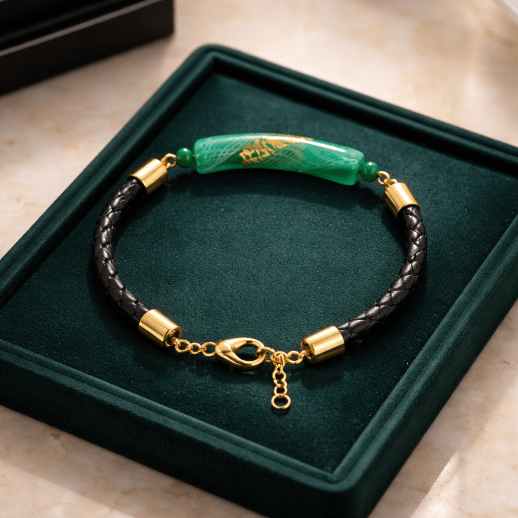 Bracelet Acier Verre Murano Eider + malachite- Collier Vénitien Certifié
