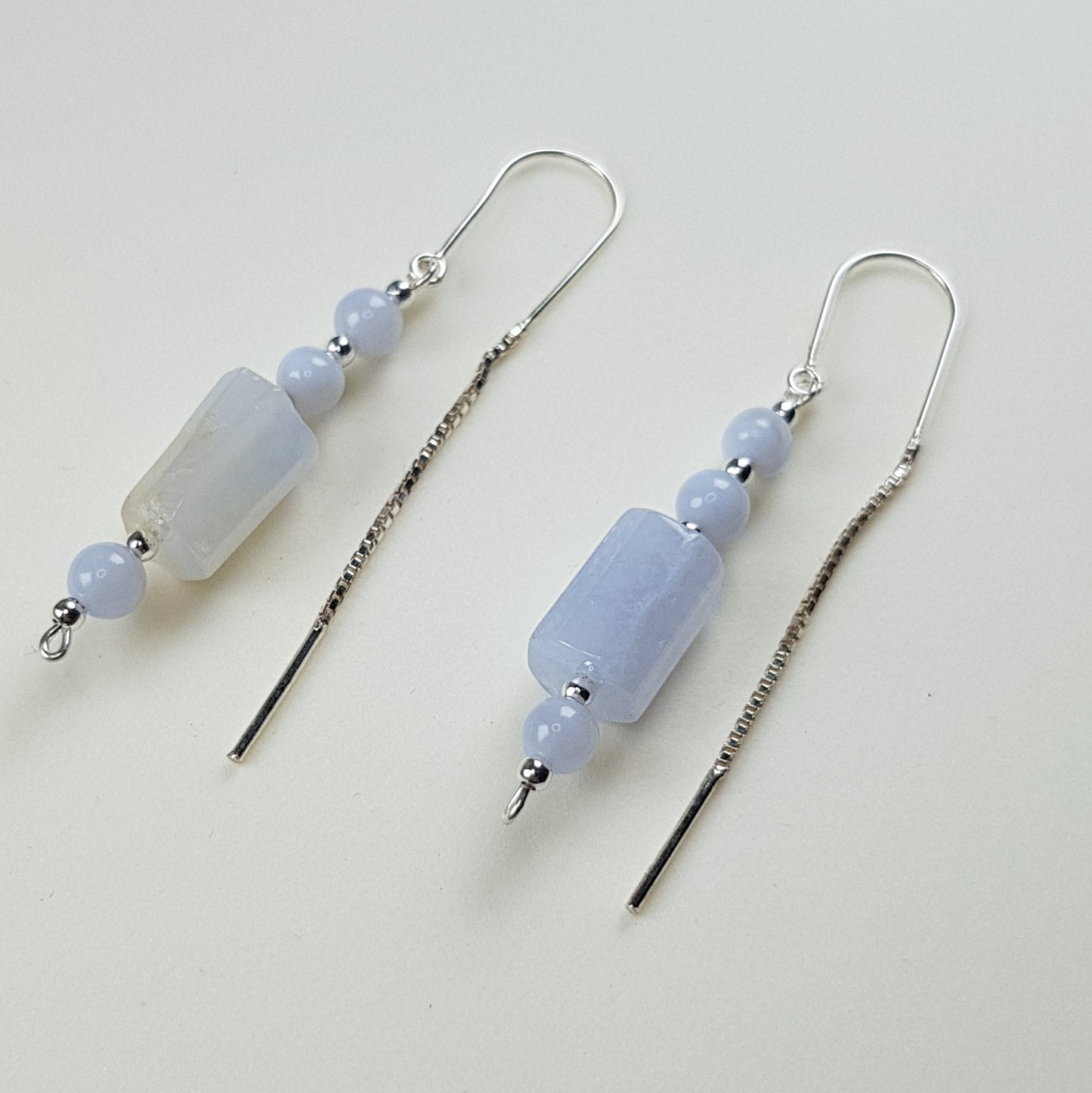 Boucles d'Oreilles Calcédoine Bleue - Argent 925 & Pierre Naturelle