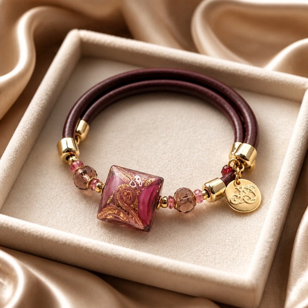 Bracelet Murano Carré Grenat - Verre de Venise Certifié