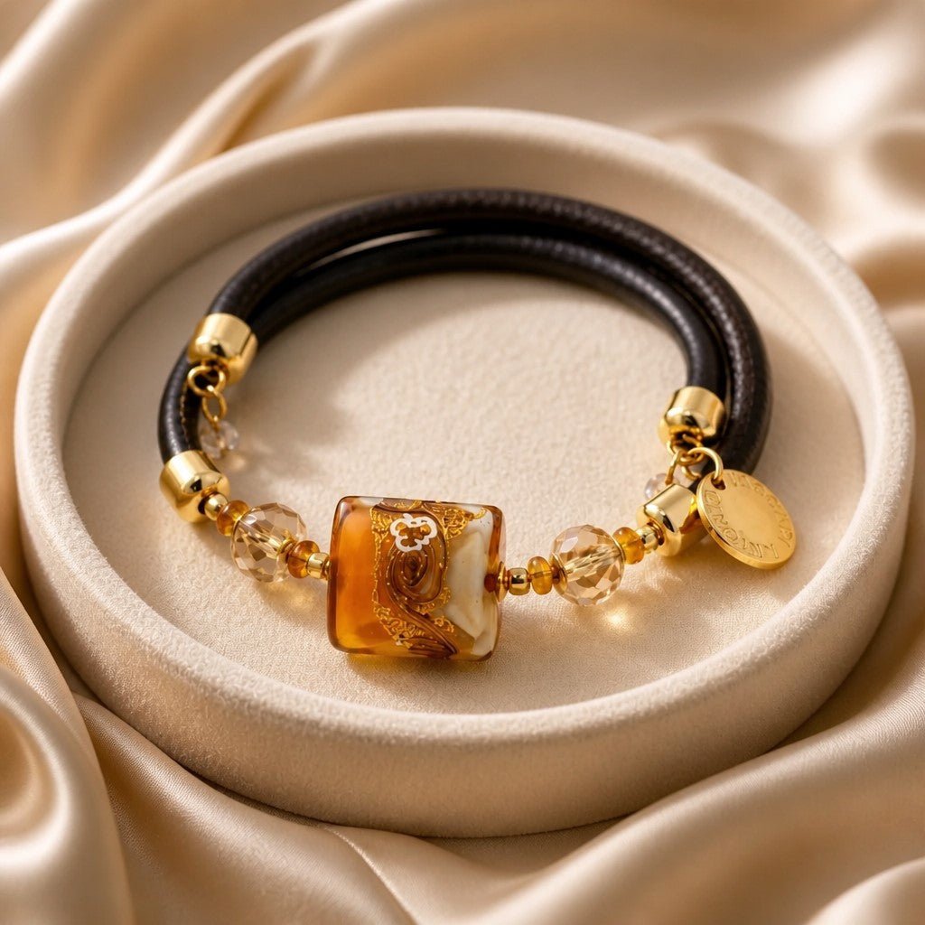 Bracelet Murano Carré Œil du Tigre - Perles Vénitiennes Artisanales