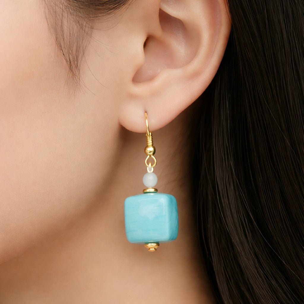Boucles d'Oreilles Murano Turquoise 9244 - Verre Vénitien Certifié