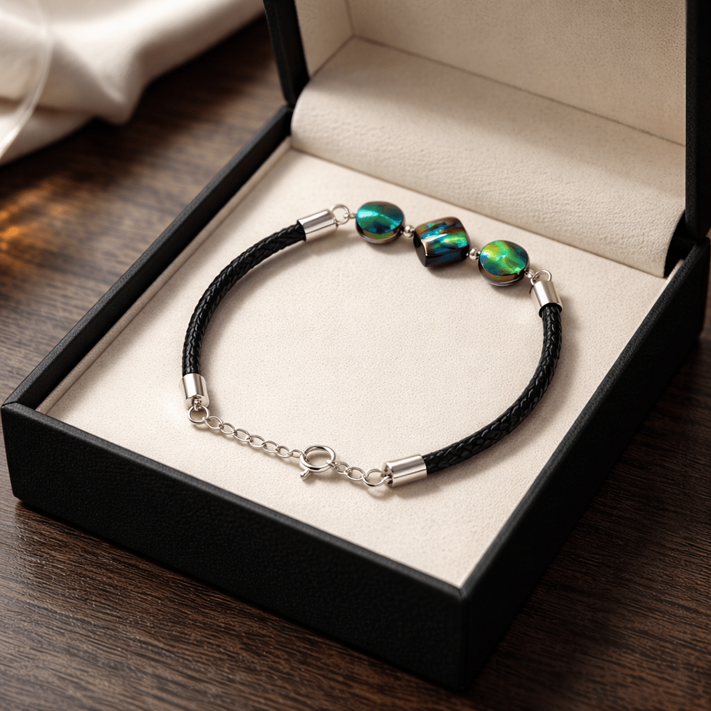 Bracelet Coquille d'ormeau Argent 925 simili cuir