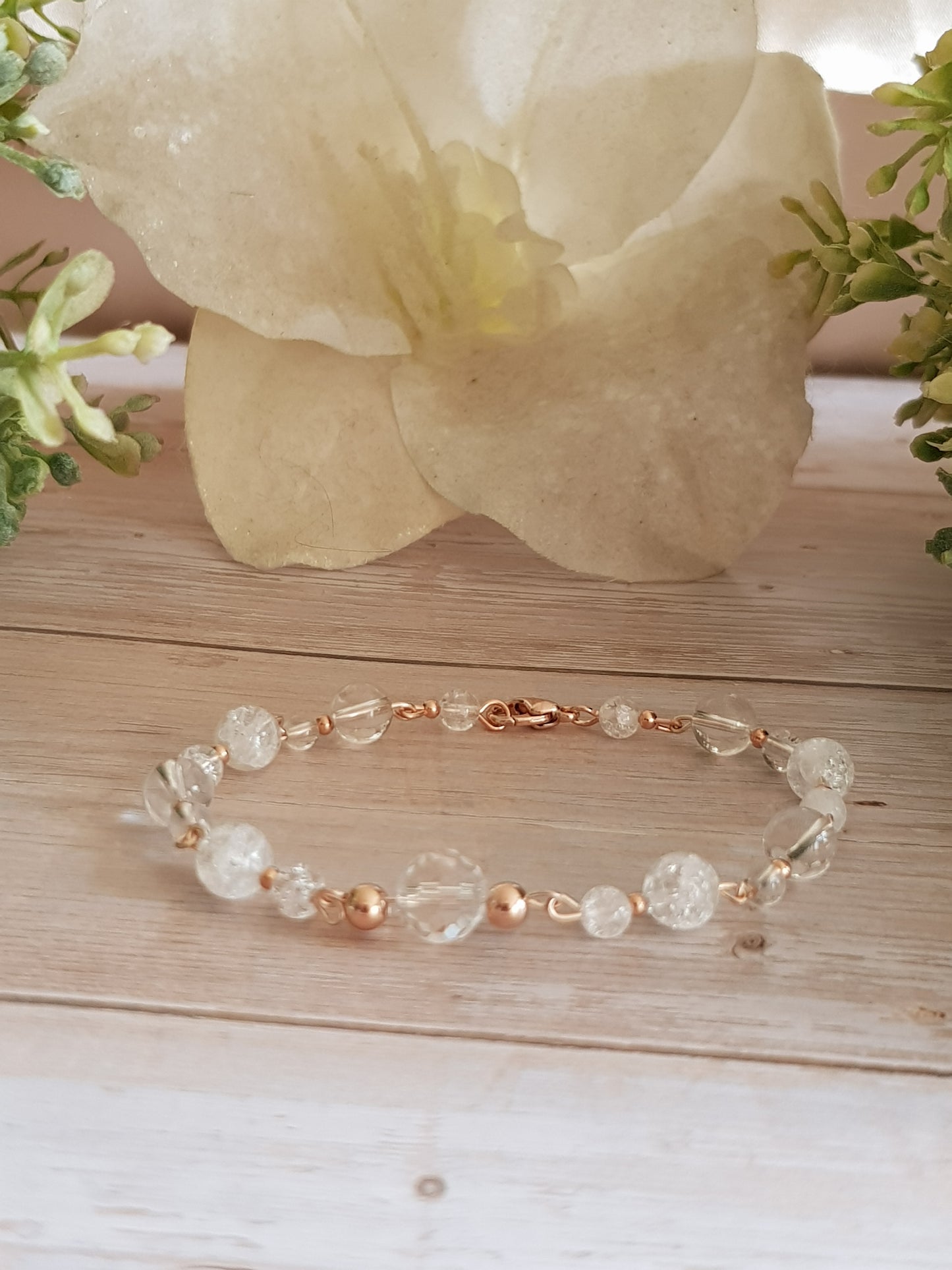 Bracelet cristal de roche argent 925 plaqueor rose