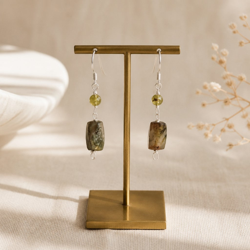 Boucles d'Oreilles Grenat vert - Argent 925