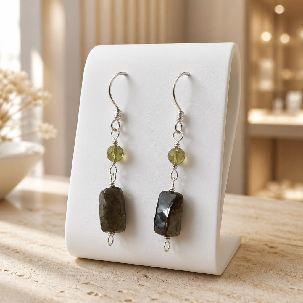 Boucles d'Oreilles Grenat vert - Argent 925