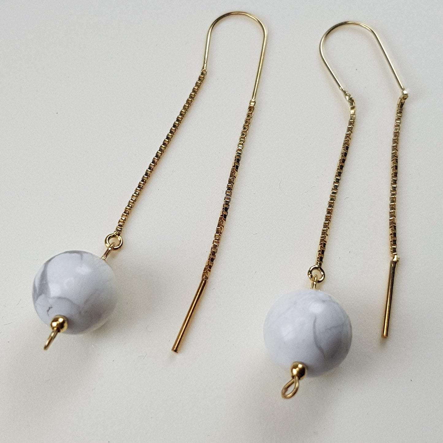 Boucles d'Oreilles Howlite - Argent 925 Plaqué Or 1 Micron