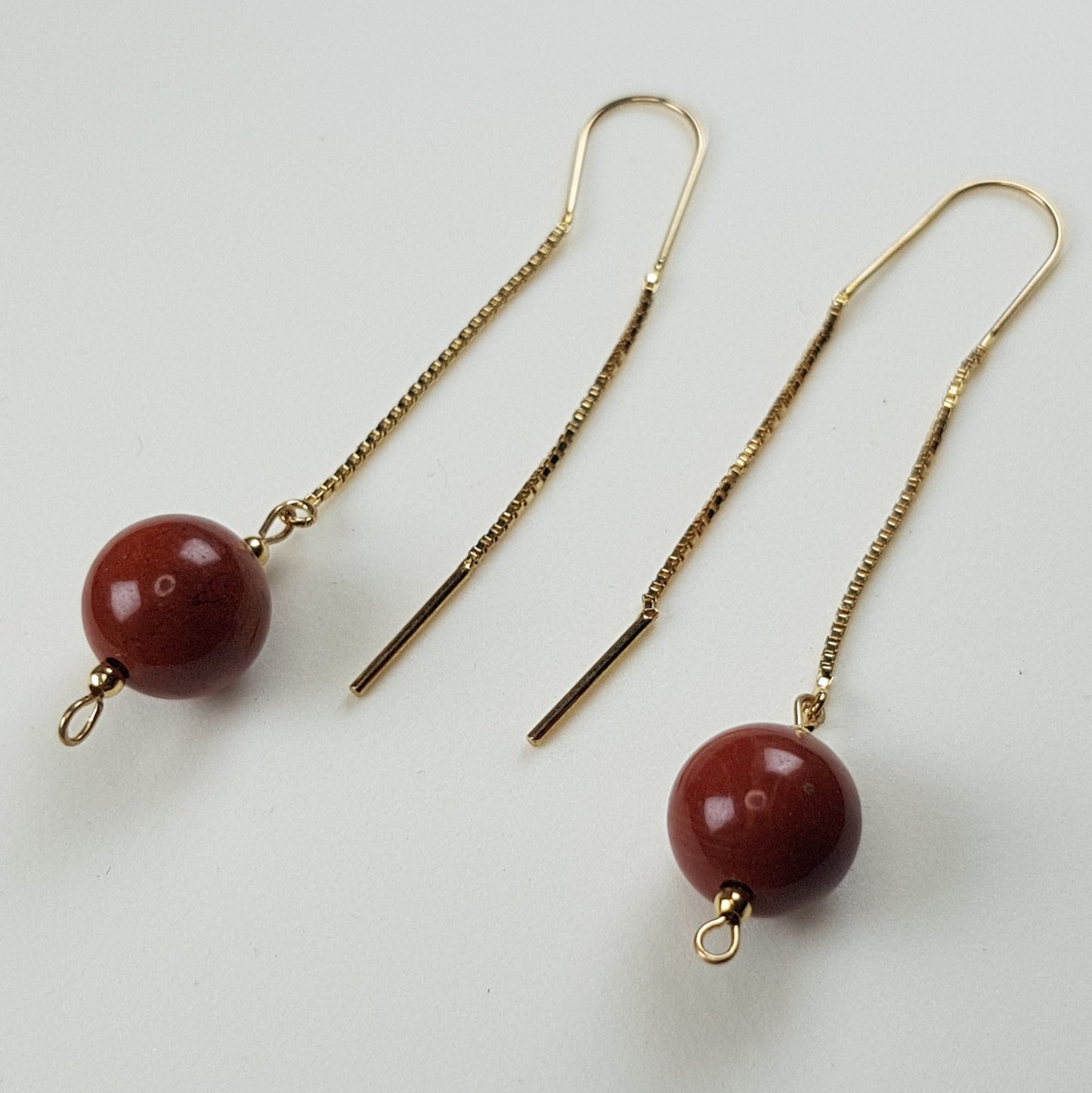 Boucles d'Oreilles Jaspe Rouge - Argent 925 Plaqué Or 1 Micron