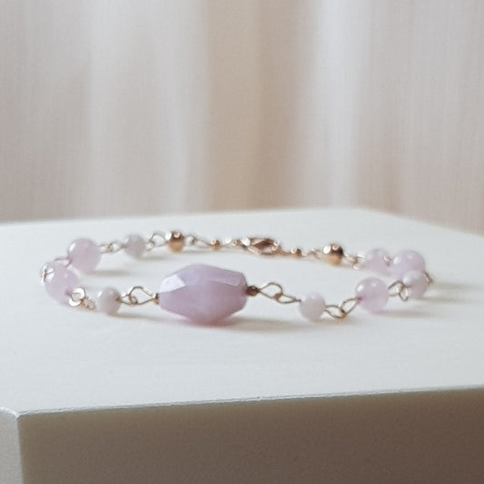 Kunzite argent 925 plaque or rose