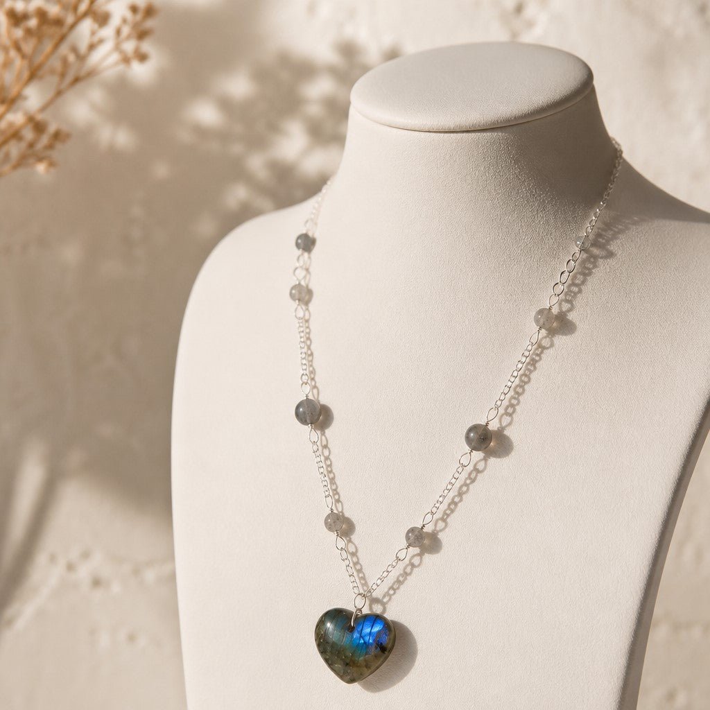 Pendentif Labradorite Cœur Argent 925 - Pierre Protectrice