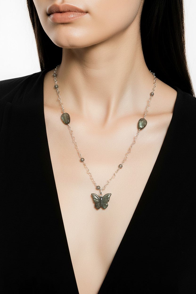 Pendentif Labradorite Papillon Argent 925 - Pierre de Transformation