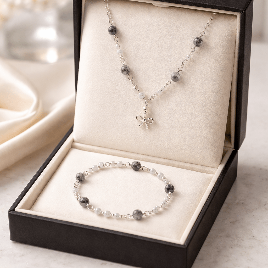 Parure Labradorite Blanche Argent 925 - Pierre Rare