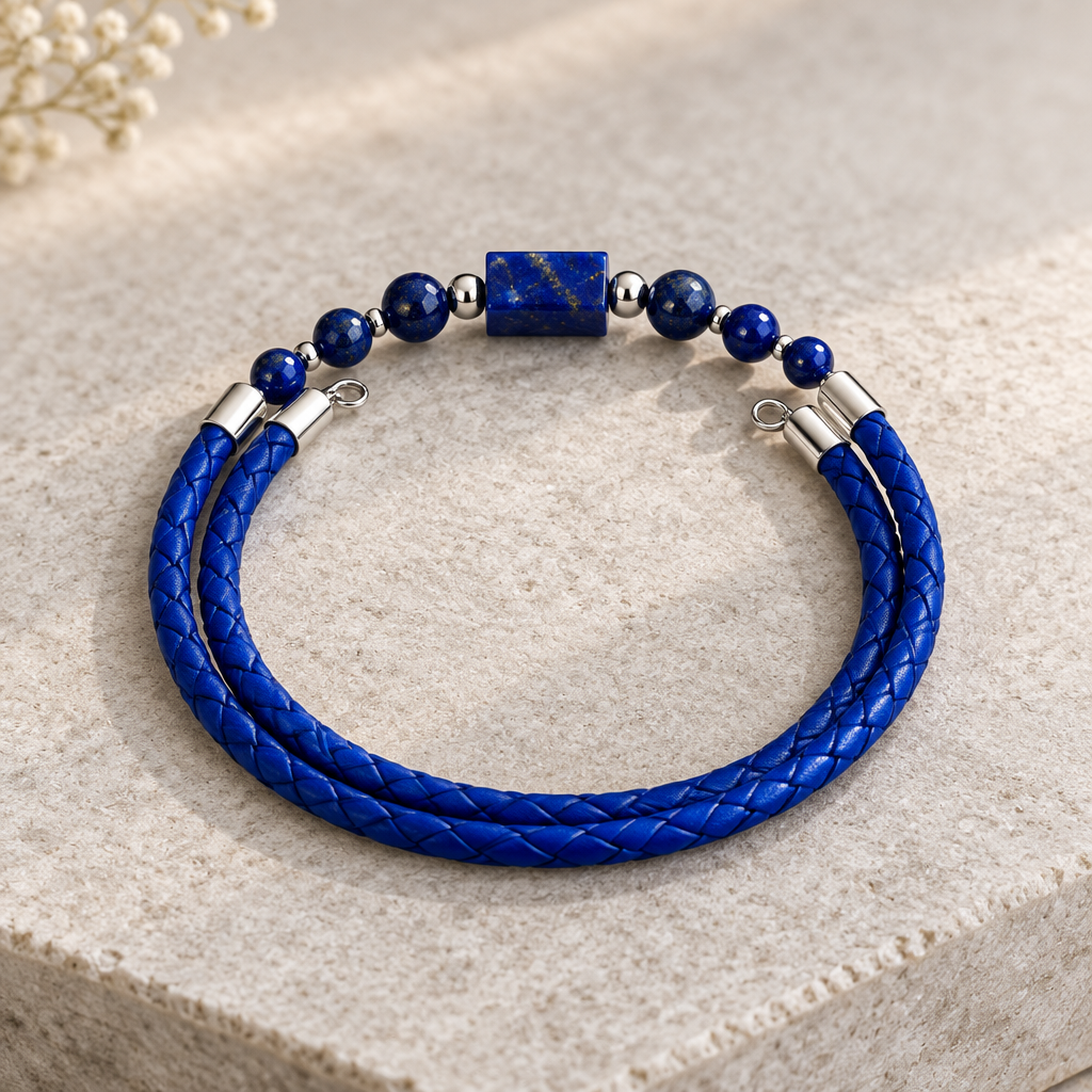 Bracelet Lapis Lazuli Argent 925 -simili cuir