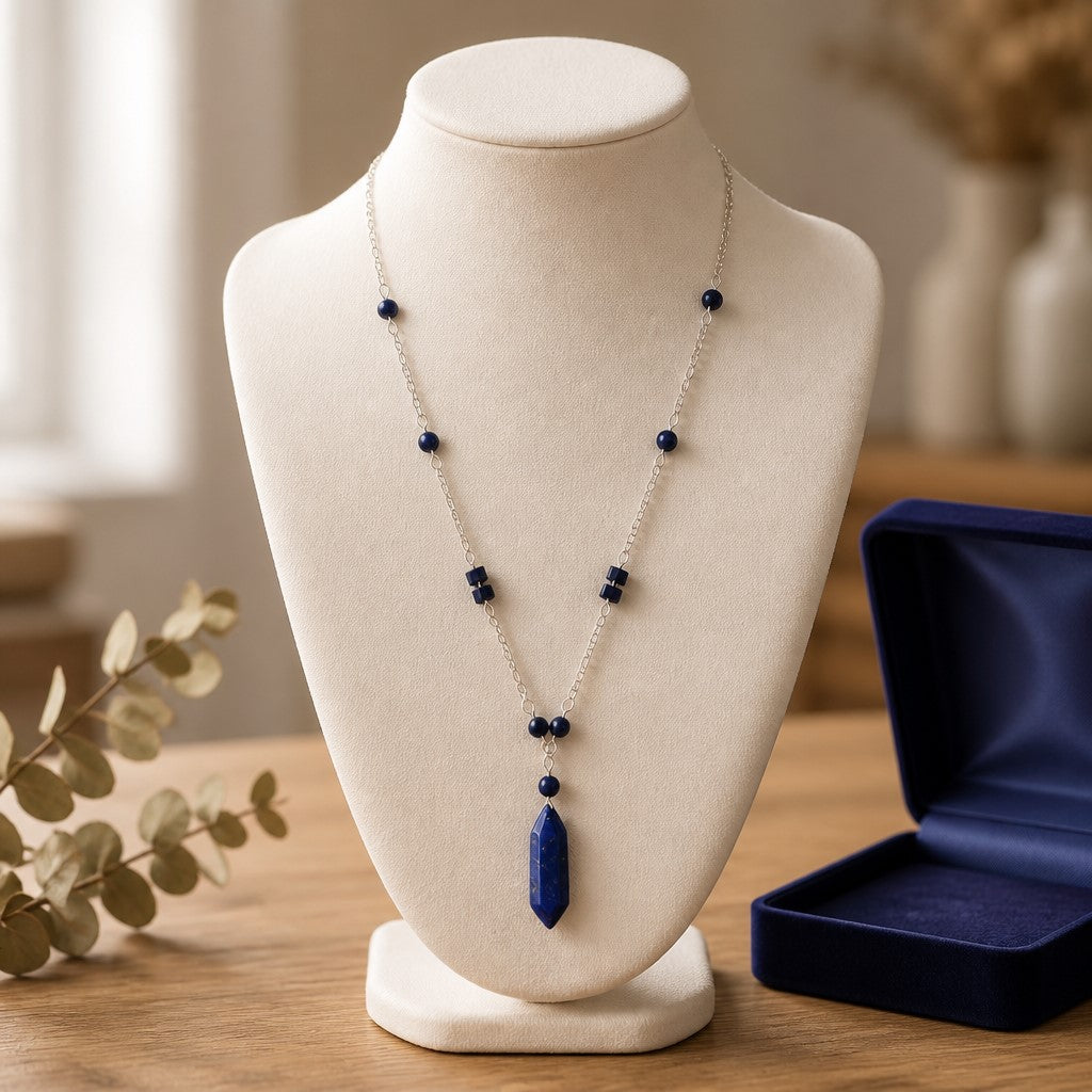 Pendentif Lapis Lazuli cylindre Argent 925 - Pierre de Sagesse et Vérité