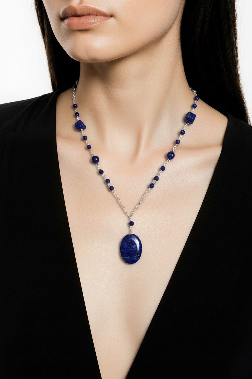 Pendentif Lapis Lazuli Ovale Argent 925 - Pierre de Clarté Mentale