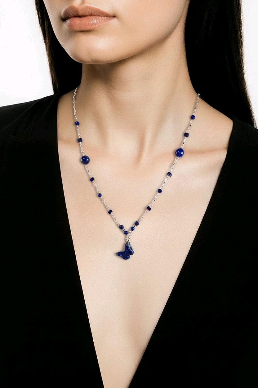 Pendentif Lapis Lazuli Papillon Argent 925 - Pierre de Transformation Spirituelle