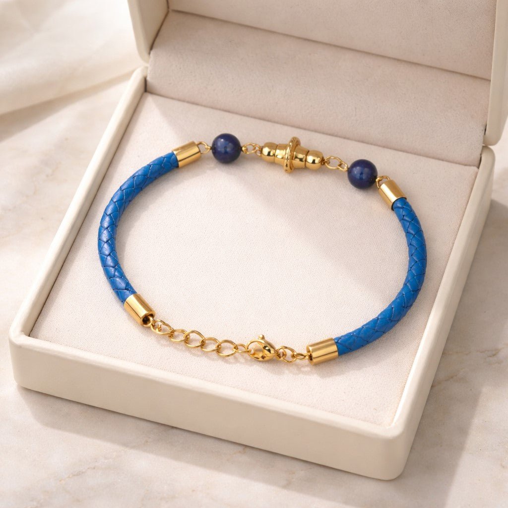 Bracelet Lapis Lazuli Acier - Pierre Naturelle simili cuir