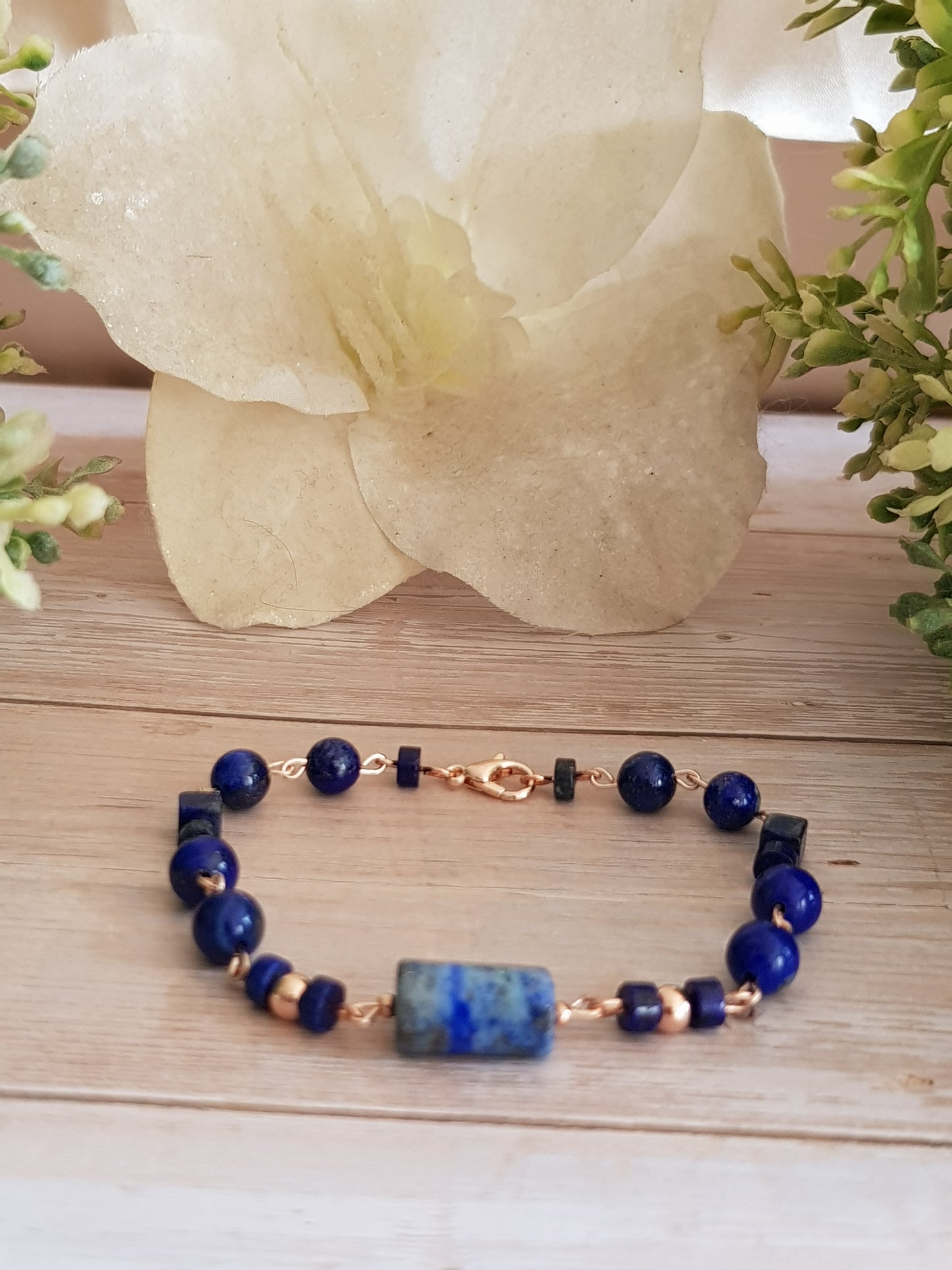 Bracelet lapis lazuli argent 925 plaque or rose