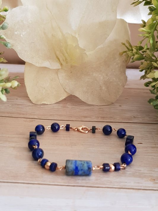 Bracelet lapis lazuli argent 925 plaque or rose