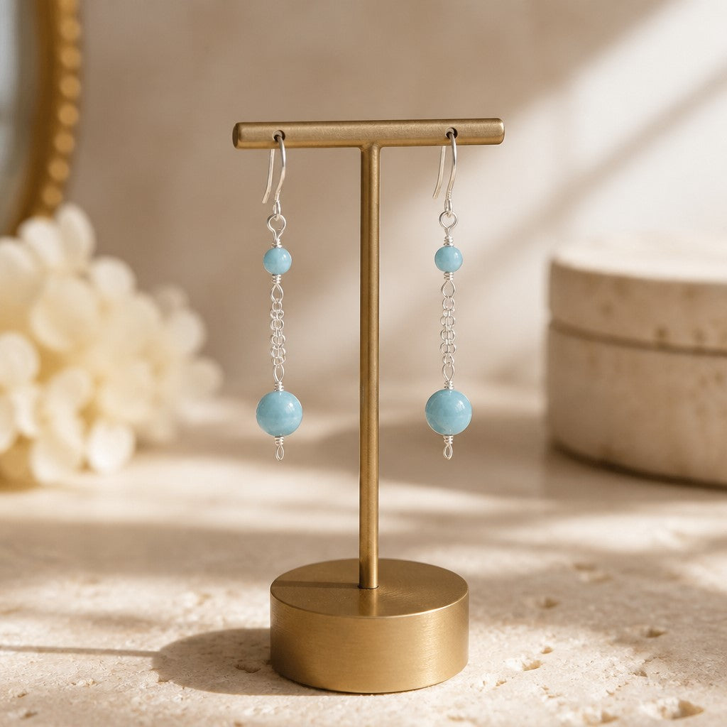 Boucles d'Oreilles Larimar - Argent 925 & Pierre Naturelle