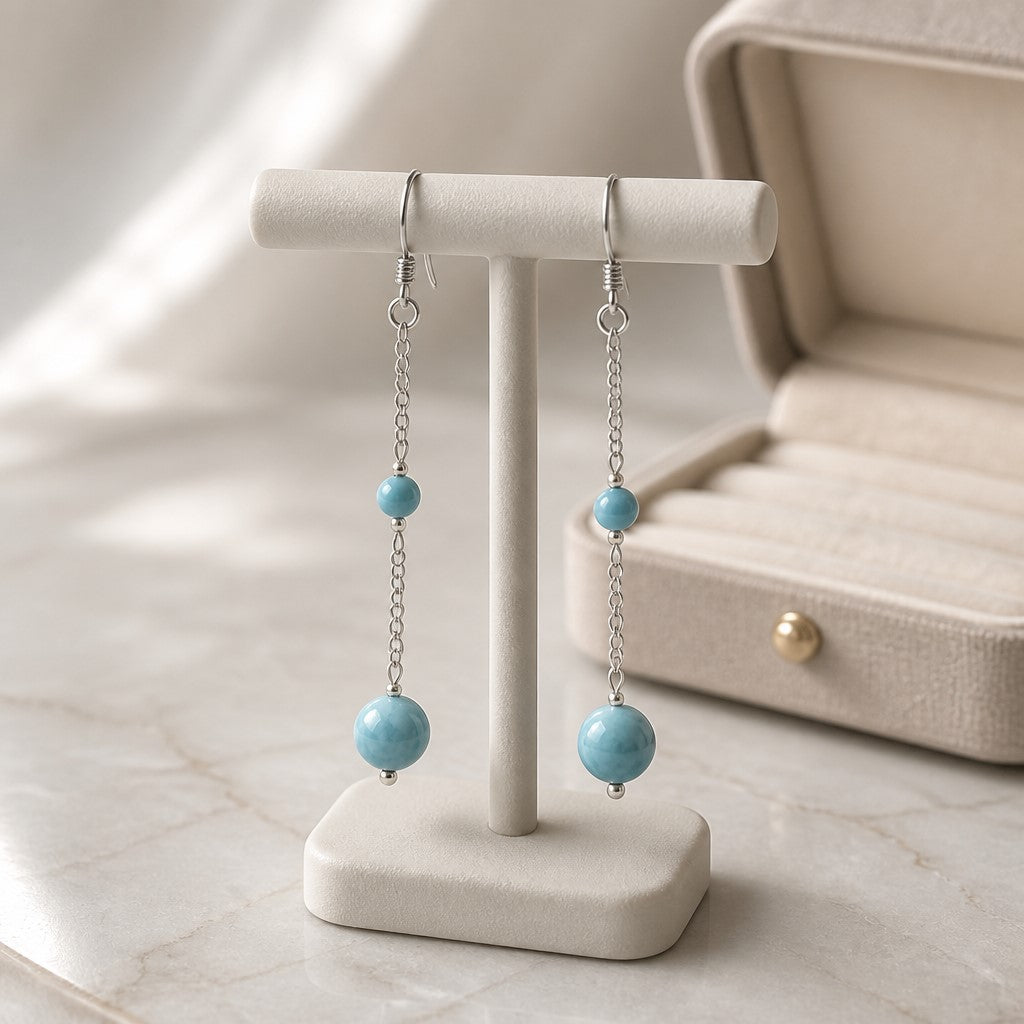 Boucles d'Oreilles Larimar - Argent 925 & Pierre Naturelle