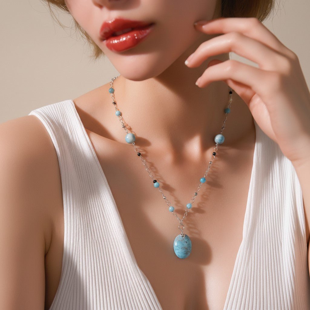Pendentif Larimar Argent 925 | Lithothérapie Sérénité | Bijoux Zen