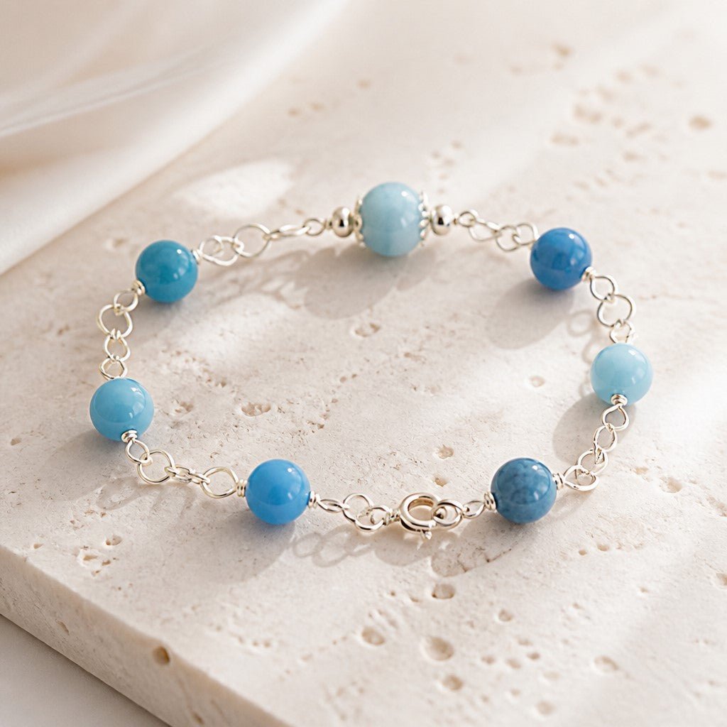 Bracelet Larimar Bleu Argent 925 - Pierre Rare