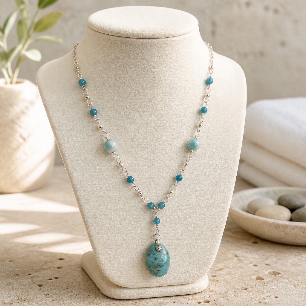 Pendentif Larimar Argent 925 | Lithothérapie Sérénité | Bijoux Zen