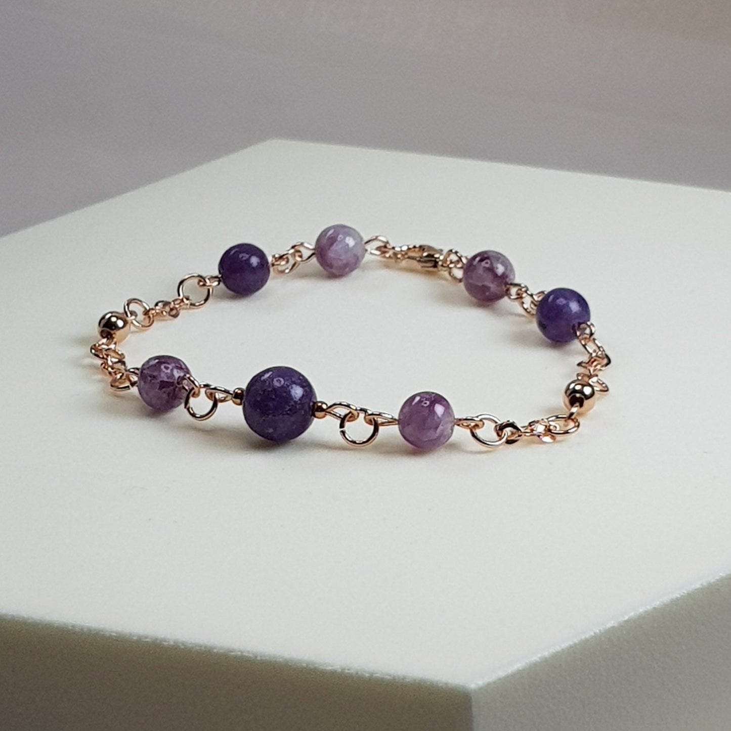 Lépidolite argent 925 plaque or rose